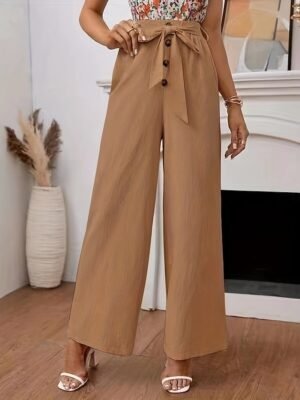Classic Regular Fit Plain High Waist Full Length Chinos - Image 1