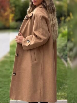 Classic Regular Fit Plain Turndown Long Sleeve Long Trench Coat - Image 6
