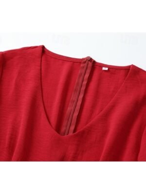 Classic Regular Fit Plain V Neck Long Sleeve Mini Dress - Image 6