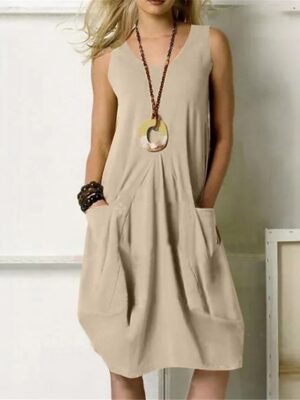 Classic Regular Fit Pure Colour U Neck Sleeveless Midi Dress - Image 5
