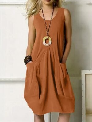 Classic Regular Fit Pure Colour U Neck Sleeveless Midi Dress - Image 6