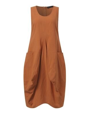 Classic Regular Fit Pure Colour U Neck Sleeveless Midi Dress - Image 7