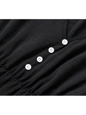 Classic Regular Plain V Neck Long Sleeve Midi Dress - Image 6