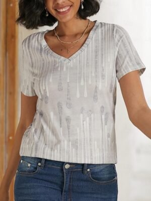 Classic Regular Striped V Neck Short Sleeve Top - Image 1
