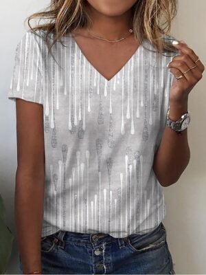 Classic Regular Striped V Neck Short Sleeve Top - Image 2