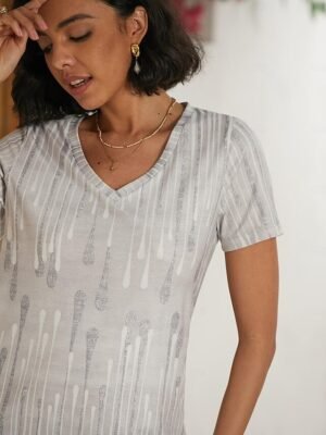 Classic Regular Striped V Neck Short Sleeve Top - Image 6