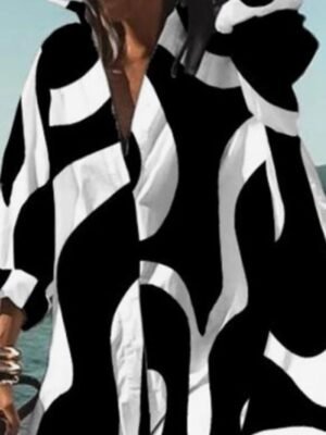 Classic Shift Colour Block Shirt Collar Long Sleeve Midi Dress - Image 2