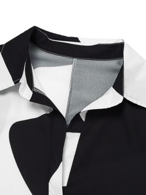 Classic Shift Colour Block Shirt Collar Long Sleeve Midi Dress - Image 4