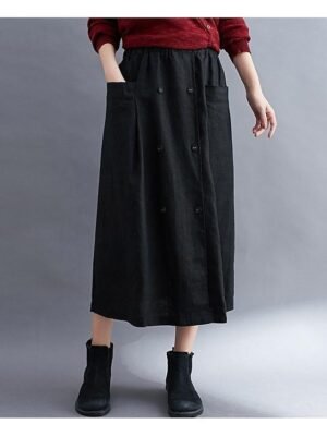 Coastal Grandma Style A-Line Solid Pocket Split Long Midi Skirt - Image 1