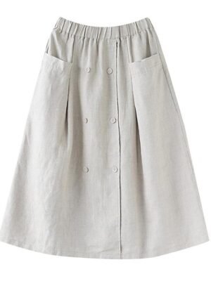 Coastal Grandma Style A-Line Solid Pocket Split Long Midi Skirt - Image 4