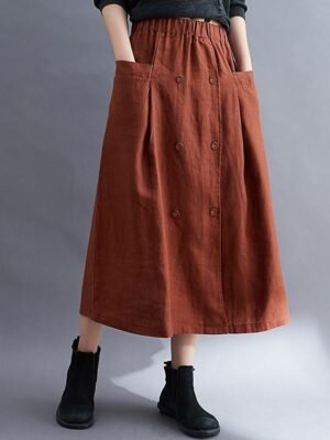 Coastal Grandma Style A-Line Solid Pocket Split Long Midi Skirt - Image 6