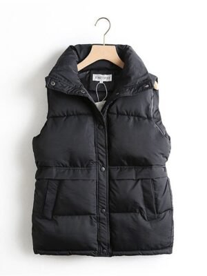Contemporary Casual Solid Sleeveless Crop Puffer Vest - Image 2