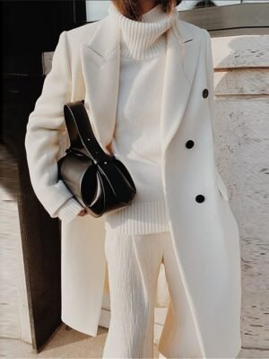 Contemporary Long Double Breasted Lapel Trench Coat - Image 2