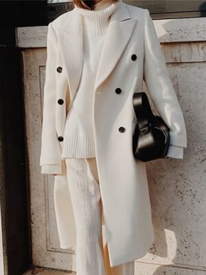Contemporary Long Double Breasted Lapel Trench Coat - Image 3
