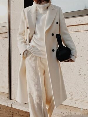Contemporary Long Double Breasted Lapel Trench Coat - Image 4