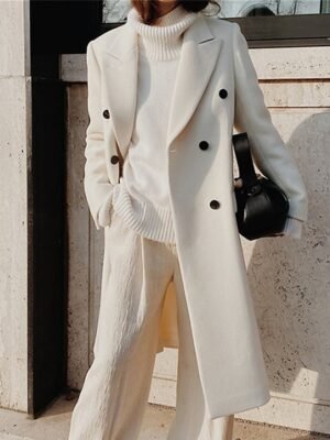 Contemporary Long Double Breasted Lapel Trench Coat - Image 5