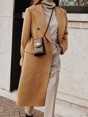 Contemporary Long Double Breasted Lapel Trench Coat - Image 8