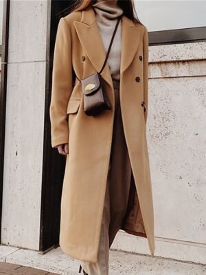 Contemporary Long Double Breasted Lapel Trench Coat - Image 9