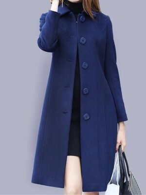 Contemporary Regular Fit Plain Long Sleeve Long Coat - Image 3