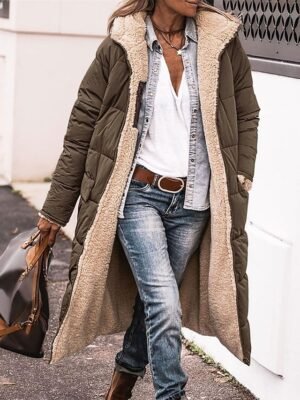 Contemporary Regular Fit Solid Colour Long Sleeve Long Winter Puffer Coat - Image 1