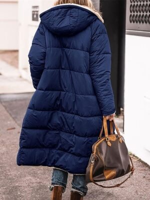 Contemporary Regular Fit Solid Colour Long Sleeve Long Winter Puffer Coat - Image 11