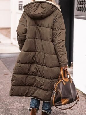 Contemporary Regular Fit Solid Colour Long Sleeve Long Winter Puffer Coat - Image 2