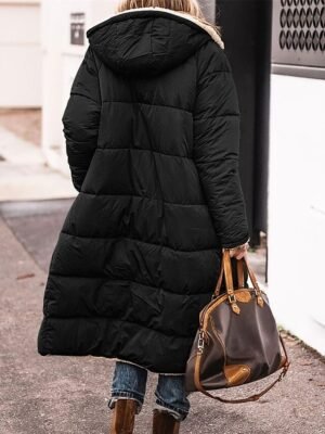 Contemporary Regular Fit Solid Colour Long Sleeve Long Winter Puffer Coat - Image 4