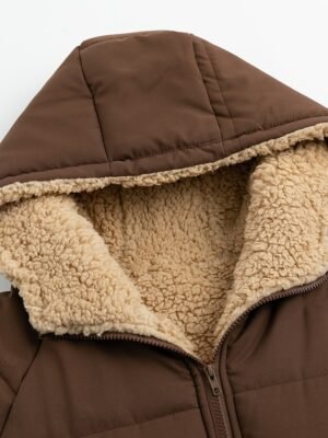 Contemporary Regular Fit Solid Colour Long Sleeve Long Winter Puffer Coat - Image 5