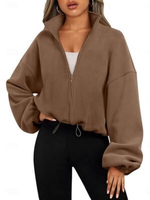 Contemporary Regular Fit Solid Zip Long Sleeve Jacket - Image 2