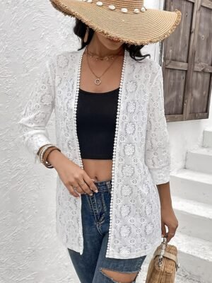 Contemporary Regular Fit V Neck Long Sleeve Lace Trim Jacket - Image 1