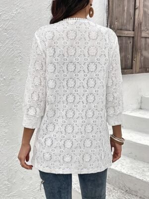 Contemporary Regular Fit V Neck Long Sleeve Lace Trim Jacket - Image 2