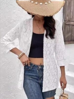 Contemporary Regular Fit V Neck Long Sleeve Lace Trim Jacket - Image 4