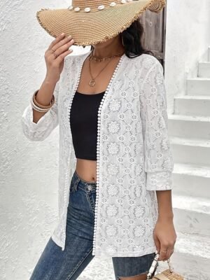 Contemporary Regular Fit V Neck Long Sleeve Lace Trim Jacket - Image 5