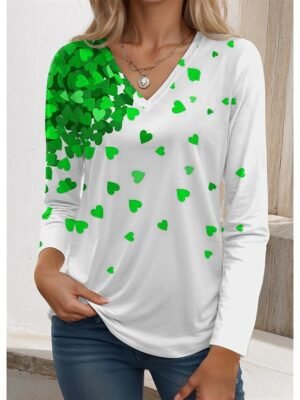 Cute Loose Heart V Neck Long Sleeve Tee - Image 3