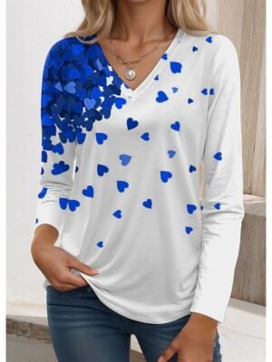 Cute Loose Heart V Neck Long Sleeve Tee - Image 4