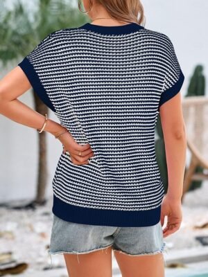 Cute Regular Striped Crew Neck Batwing Short Sleeve Crop Top - Image 10