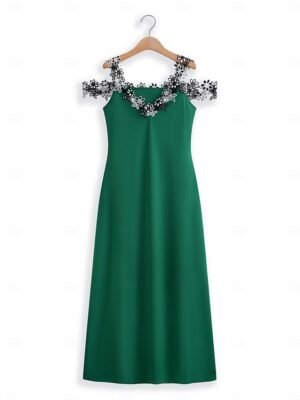 Daily A Line Lace Cold Shoulder Contrast Strap Midi Dress - Image 20