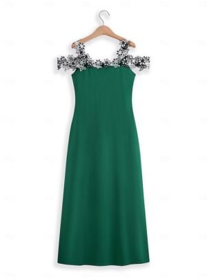 Daily A Line Lace Cold Shoulder Contrast Strap Midi Dress - Image 21