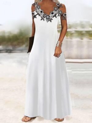 Daily A Line Lace Cold Shoulder Contrast Strap Midi Dress - Image 4