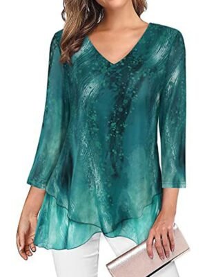 Daily Basic Floral V Neck Long Sleeve Regular Blouse - Image 2