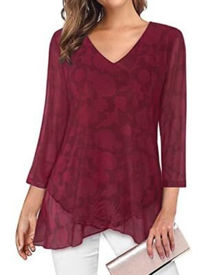 Daily Basic Floral V Neck Long Sleeve Regular Blouse - Image 3