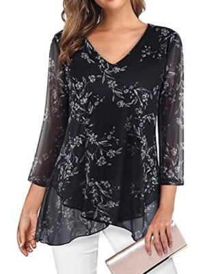 Daily Basic Floral V Neck Long Sleeve Regular Blouse - Image 4