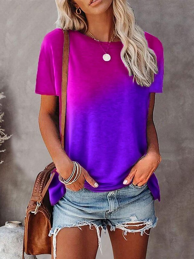 Daily Basic Loose Tie Dye Crew Neck Short Sleeve Summer T-Shirt - Image 1