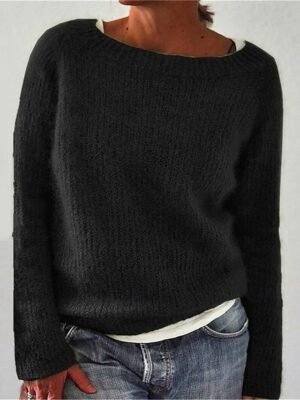 Daily Basic Solid Crew Neck Long Sleeve Knitted Tops - Image 3