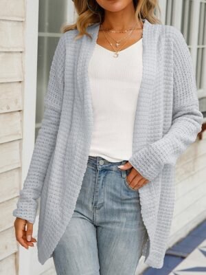 Daily Casual Loose Solid Open Front Long Sleeve Cardigan - Image 1