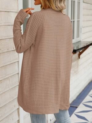 Daily Casual Loose Solid Open Front Long Sleeve Cardigan - Image 11