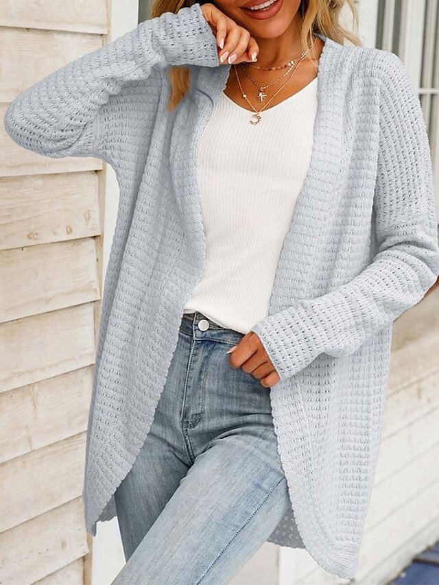 Daily Casual Loose Solid Open Front Long Sleeve Cardigan - Image 2