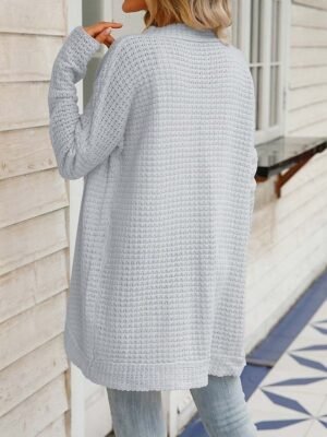 Daily Casual Loose Solid Open Front Long Sleeve Cardigan - Image 3