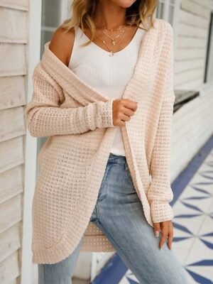 Daily Casual Loose Solid Open Front Long Sleeve Cardigan - Image 6