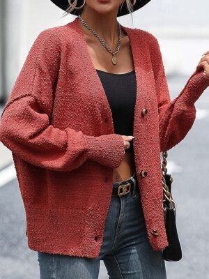 Daily Casual Solid Long Sleeve Knitted Shirt Collar Cardigan - Image 1
